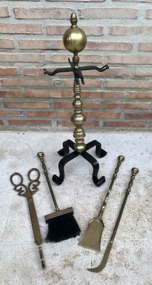 French Neoclassical style Brass Fireplace Tools, 1970s, Set of 5-NOU-1363498