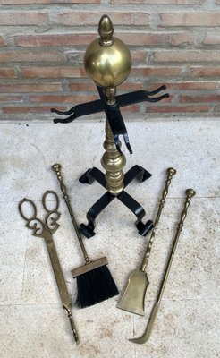 French Neoclassical style Brass Fireplace Tools, 1970s, Set of 5-NOU-1363498