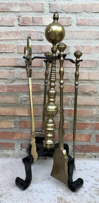 French Neoclassical style Brass Fireplace Tools, 1970s, Set of 5-NOU-1363498