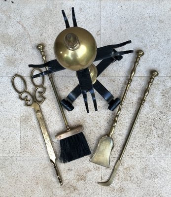 French Neoclassical style Brass Fireplace Tools, 1970s, Set of 5-NOU-1363498