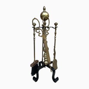 French Neoclassical style Brass Fireplace Tools, 1970s, Set of 5-NOU-1363498