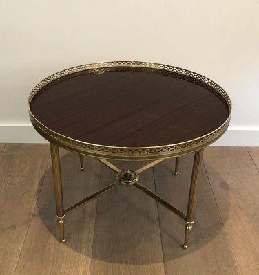 French Neoclassical Style Brass Round Coffee Table with Mahogany Veneer Top by Maison Jansen, 1940s-BA-745737