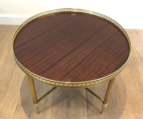 French Neoclassical Style Brass Round Coffee Table with Mahogany Veneer Top by Maison Jansen, 1940s-BA-745737