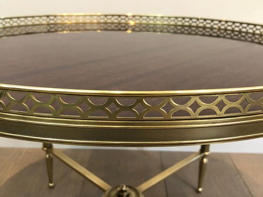 French Neoclassical Style Brass Round Coffee Table with Mahogany Veneer Top by Maison Jansen, 1940s-BA-745737