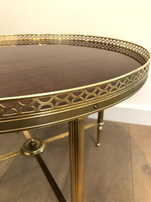 French Neoclassical Style Brass Round Coffee Table with Mahogany Veneer Top by Maison Jansen, 1940s-BA-745737