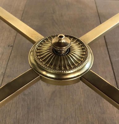 French Neoclassical Style Brass Round Coffee Table with Mahogany Veneer Top by Maison Jansen, 1940s-BA-745737