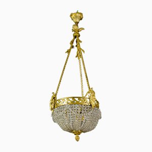 French Neoclassical Style Bronze and Crystal Glass Chandelier, 1920s-KEG-852109