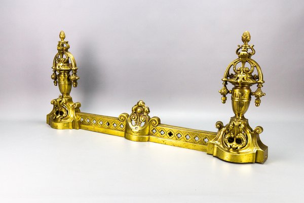 French Neoclassical Style Bronze Fireplace Fenders, 1920s, Set of 3-KEG-1744880