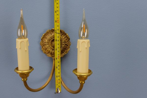 French Neoclassical Style Bronze Twin Arm Sconces, 1920s, Set of 2-KEG-1743374