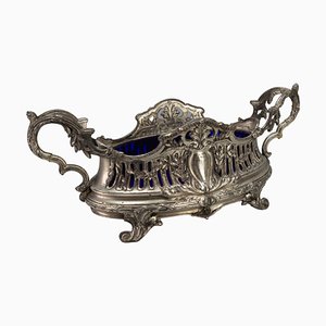 French Neoclassical Style Pewter and Indigo Blue Glass Centerpiece, Jardiniere, 1920s-KEG-1705453