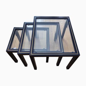 French Nesting Tables in Blue Lacquered Metal with Glass Tops by Pierre Vandel, 1970s, Set of 3-QCI-1816169