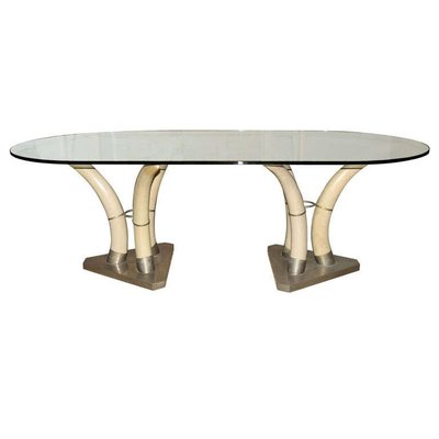 French Nickeled Brass and Resin Elephant Tusk Dining Table, 1960s-TDA-1376393