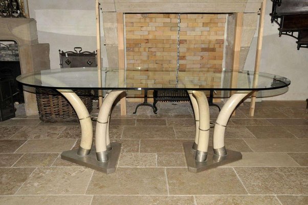 French Nickeled Brass and Resin Elephant Tusk Dining Table, 1960s-TDA-1376393