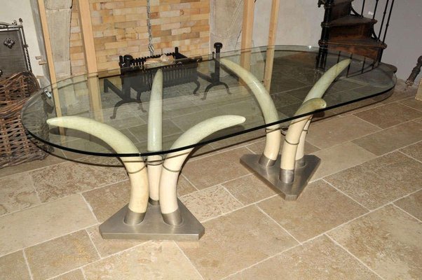 French Nickeled Brass and Resin Elephant Tusk Dining Table, 1960s-TDA-1376393