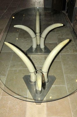 French Nickeled Brass and Resin Elephant Tusk Dining Table, 1960s-TDA-1376393