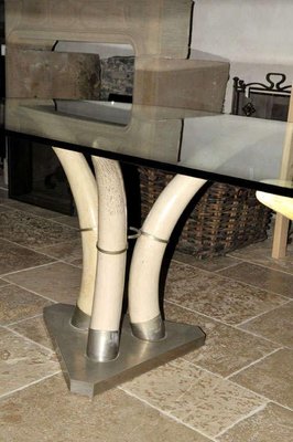 French Nickeled Brass and Resin Elephant Tusk Dining Table, 1960s-TDA-1376393