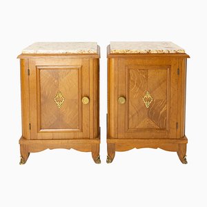 French Nightstands in Oak with Marble Tops, 1960s, Set of 2-RIU-1384742