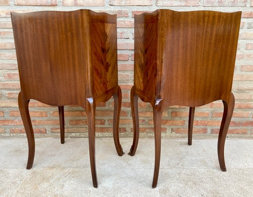 French Nightstands in Walnut with Flowers Marquetry and Bronze, 1940s, Set of 2-NOU-1395768