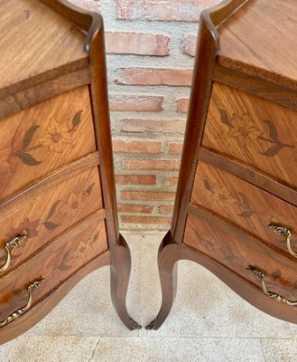 French Nightstands in Walnut with Flowers Marquetry and Bronze, 1940s, Set of 2-NOU-1395768