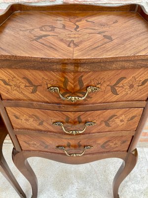 French Nightstands in Walnut with Flowers Marquetry and Bronze, 1940s, Set of 2-NOU-1395768