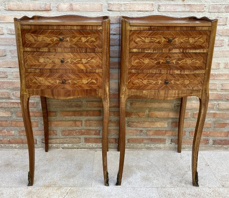 French Nightstands in Walnut with Three Drawers, 1940s, Set of 2-NOU-1373734