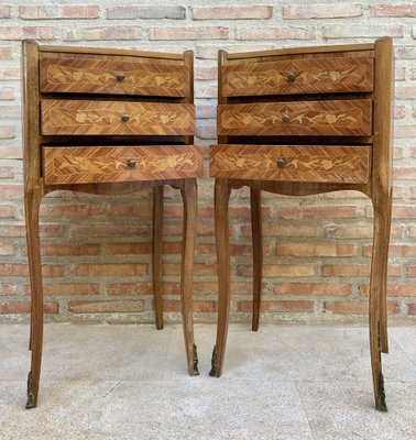 French Nightstands in Walnut with Three Drawers, 1940s, Set of 2-NOU-1373734