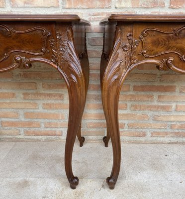 French Nightstands with Drawers and Cabriole Legs, 1900s, Set of 2-NOU-1799579