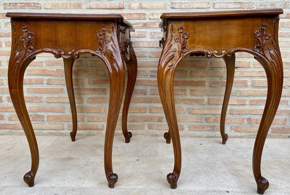 French Nightstands with Drawers and Cabriole Legs, 1900s, Set of 2-NOU-1799579