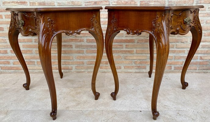 French Nightstands with Drawers and Cabriole Legs, 1900s, Set of 2-NOU-1799579