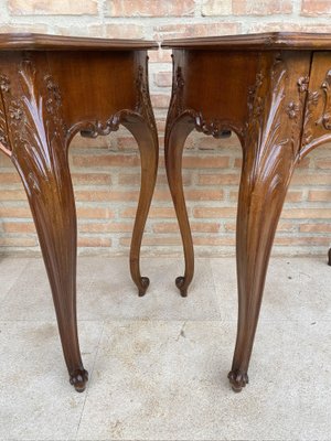 French Nightstands with Drawers and Cabriole Legs, 1900s, Set of 2-NOU-1799579