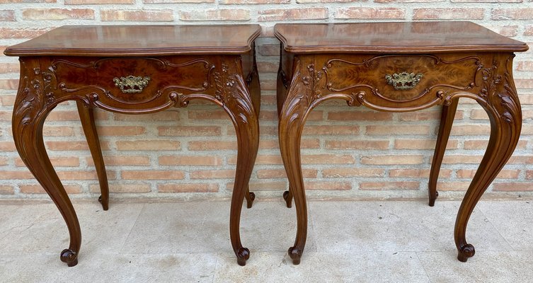 French Nightstands with Drawers and Cabriole Legs, 1900s, Set of 2-NOU-1799579