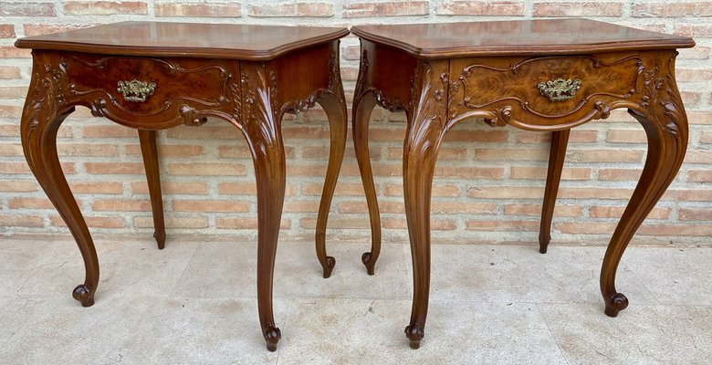 French Nightstands with Drawers and Cabriole Legs, 1900s, Set of 2-NOU-1799579