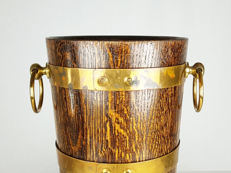 French Oak, Aluminum and Brass Ice Bucket from Geraud Lafitte Ouvrier, 1950s