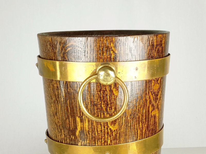 French Oak, Aluminum and Brass Ice Bucket from Geraud Lafitte Ouvrier, 1950s