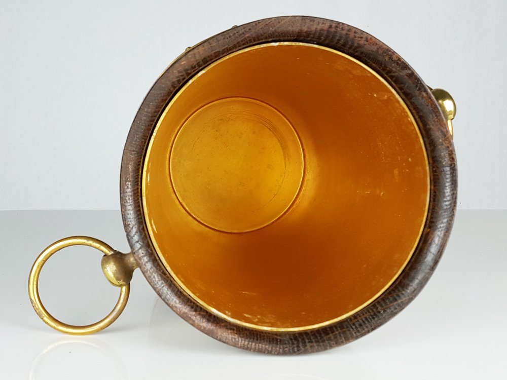 French Oak, Aluminum and Brass Ice Bucket from Geraud Lafitte Ouvrier, 1950s