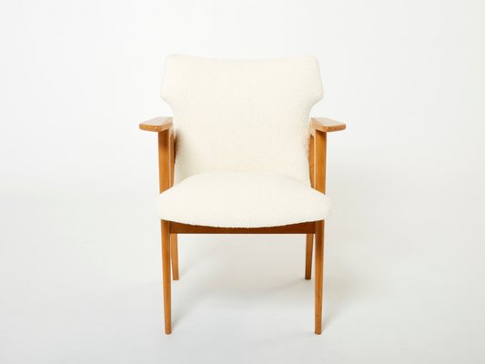 French Oak and Wool Bouclé Compass Armchairs from Roger Landault, 1950s, Set of 2-YJA-1360486