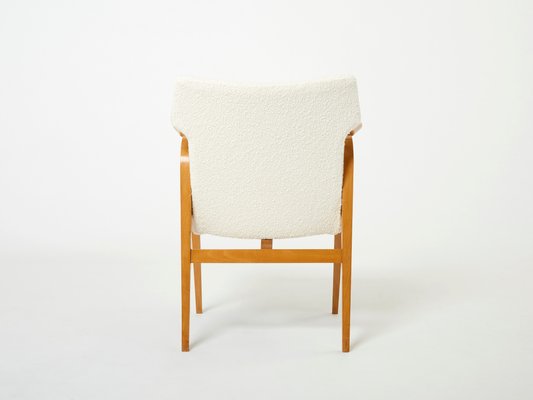 French Oak and Wool Bouclé Compass Armchairs from Roger Landault, 1950s, Set of 2-YJA-1360486