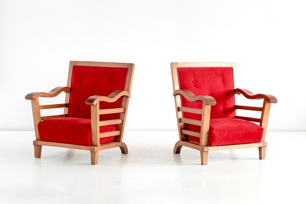 French Oak & Elm Armchairs by Marguerite Dubuisson, 1947, Set of 2-FMT-609297