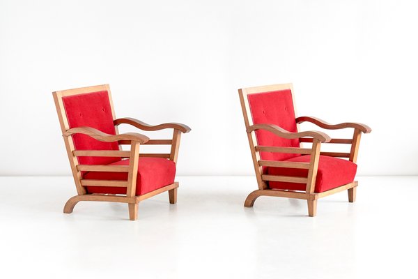 French Oak & Elm Armchairs by Marguerite Dubuisson, 1947, Set of 2-FMT-609297