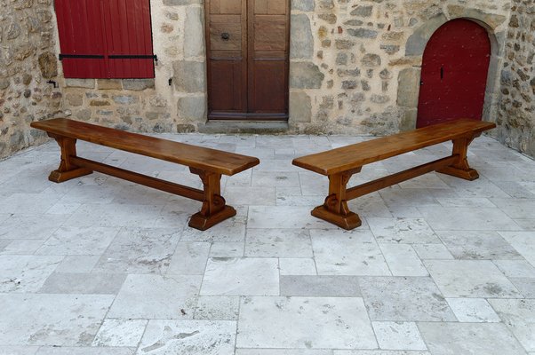 French Oak Monastic Community Benches, 1890s, Set of 2-XNH-1804607