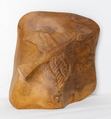 French Olive Wood Sculpture Flying Goose & Vide-Poche Reversible Objet, 1970s-RIU-1741876