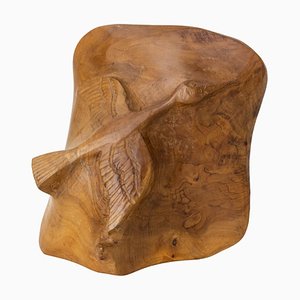 French Olive Wood Sculpture Flying Goose & Vide-Poche Reversible Objet, 1970s-RIU-1741876