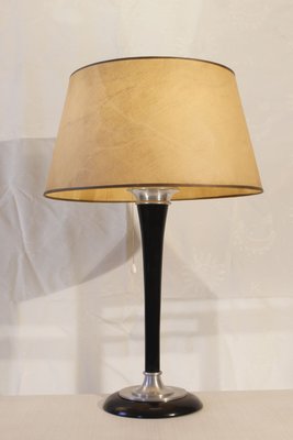 French Opaline & Metal Lacquered Wood Lamp from Mazda, 1930s-WEQ-1143777