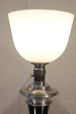 French Opaline & Metal Lacquered Wood Lamp from Mazda, 1930s-WEQ-1143777