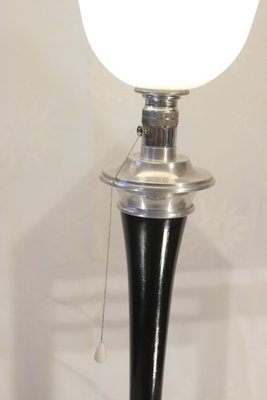 French Opaline & Metal Lacquered Wood Lamp from Mazda, 1930s-WEQ-1143777