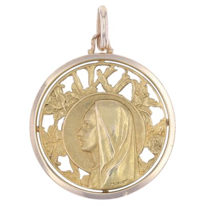 French Openworked 18 Karat Rose Gold Haloed Virgin Medal, 1960s-OLU-1725924