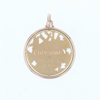 French Openworked 18 Karat Rose Gold Haloed Virgin Medal, 1960s-OLU-1725924