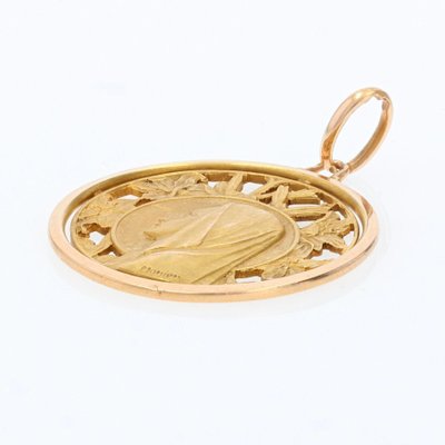 French Openworked 18 Karat Rose Gold Haloed Virgin Medal, 1960s-OLU-1725924