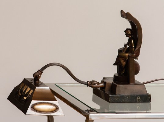 French or Belgian Art Deco Brass Piano Lamp on a Belgian Black Marble Base, 1920s-JE-989204