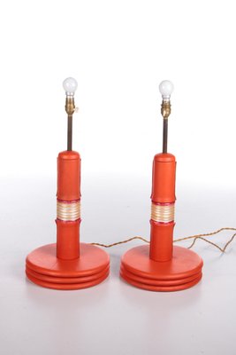 French Orange Leather Table Lamps, 1960s, Set of 2-EZZ-1314925